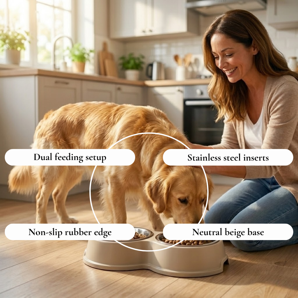 Beige Dual Pet Bowl