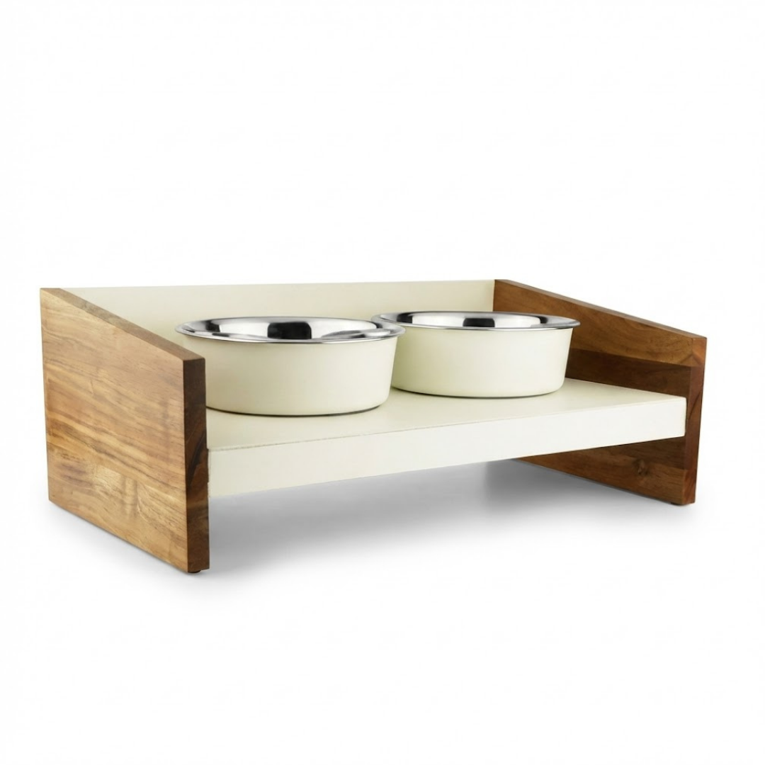 Pet Feeder with Wooden Side Panel