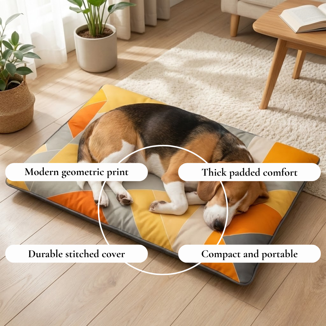 Geometric Dog Bed – Yellow Gray Orange