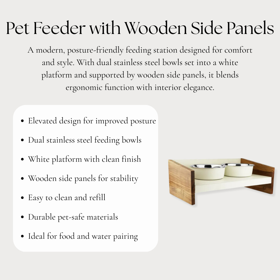 Pet Feeder with Wooden Side Panel