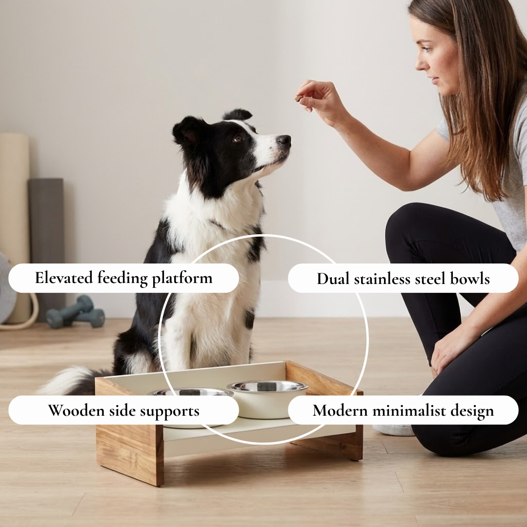 Pet Feeder with Wooden Side Panel