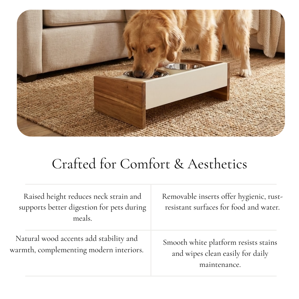 Pet Feeder with Wooden Side Panel