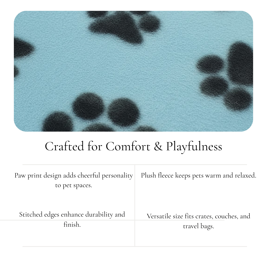 Light Blue Paw Print Pet Blanket