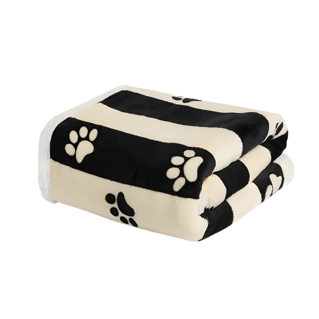 Black & Cream Striped Paw Print Blanket