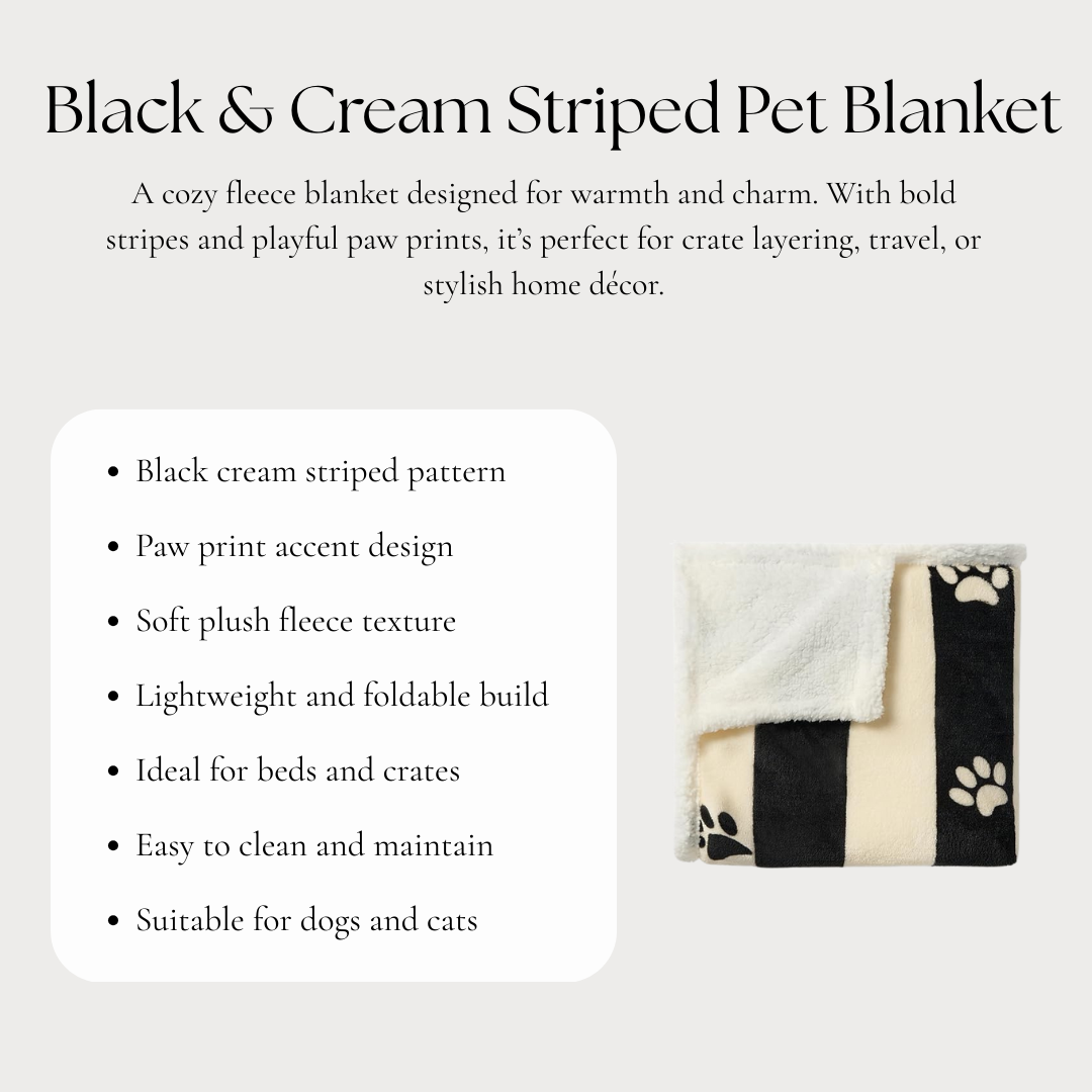 Black & Cream Striped Paw Print Blanket