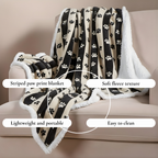 Black & Cream Striped Paw Print Blanket