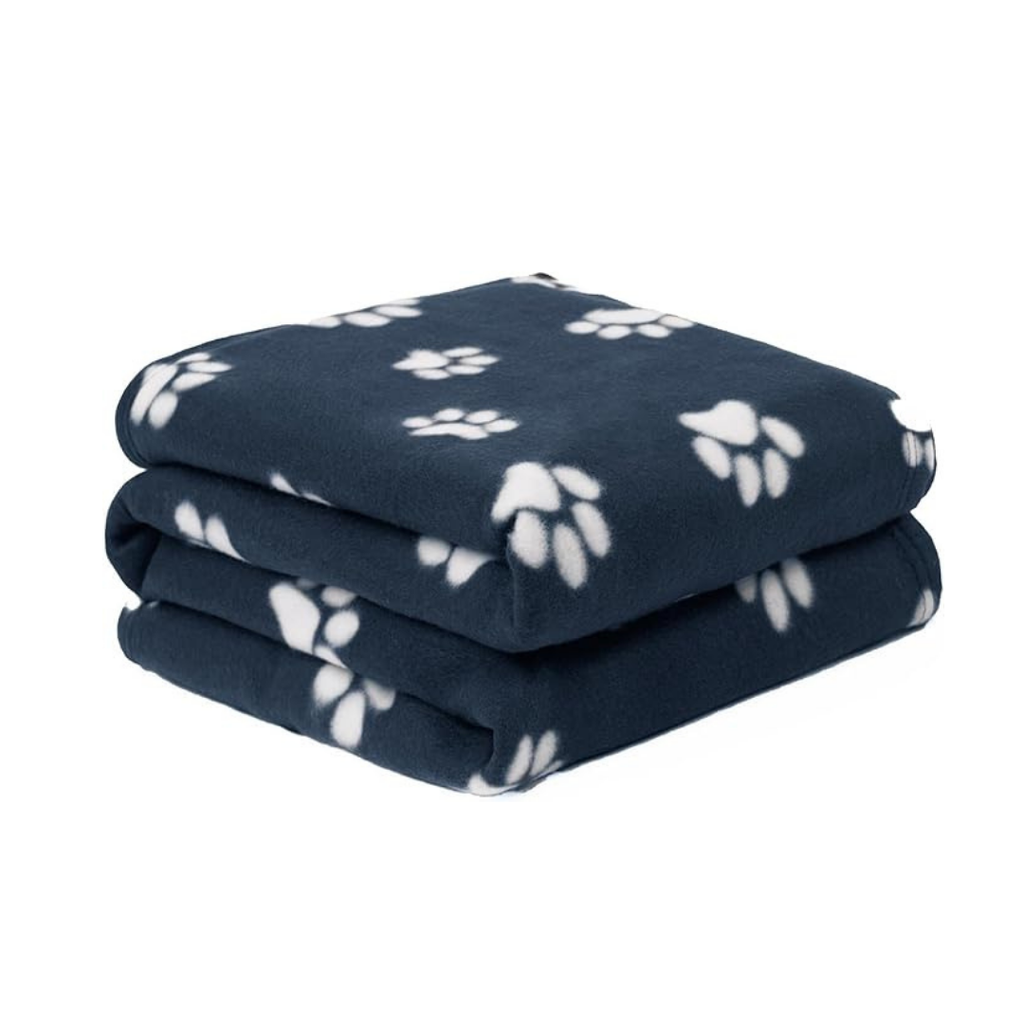 Dark Blue Paw Print Pet Blanket