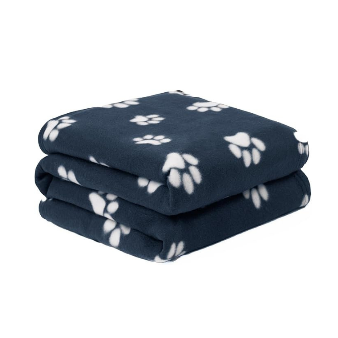 Dark Blue Paw Print Pet Blanket