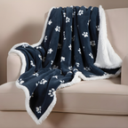 Dark Blue Paw Print Pet Blanket