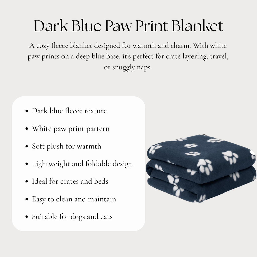 Dark Blue Paw Print Pet Blanket