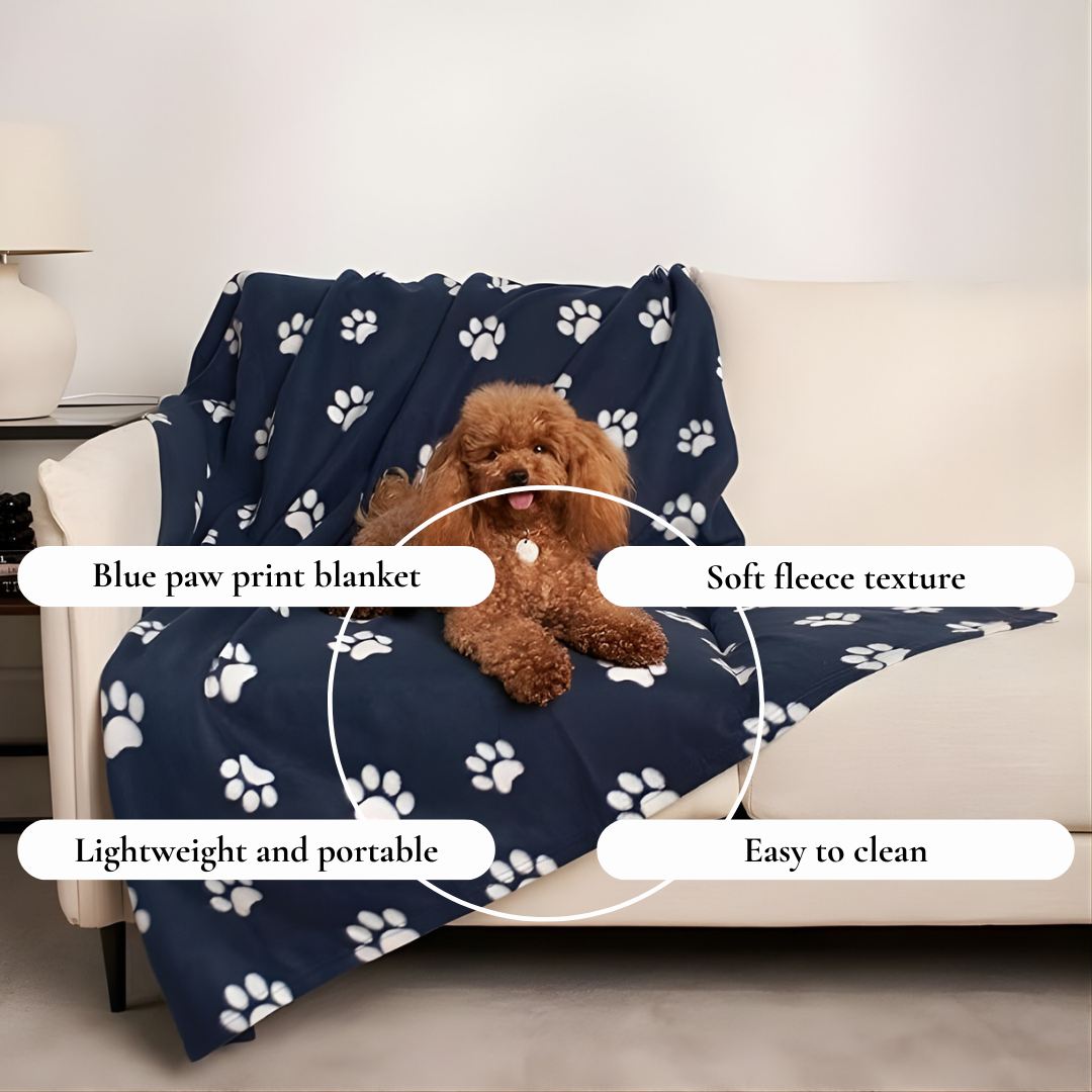 Dark Blue Paw Print Pet Blanket