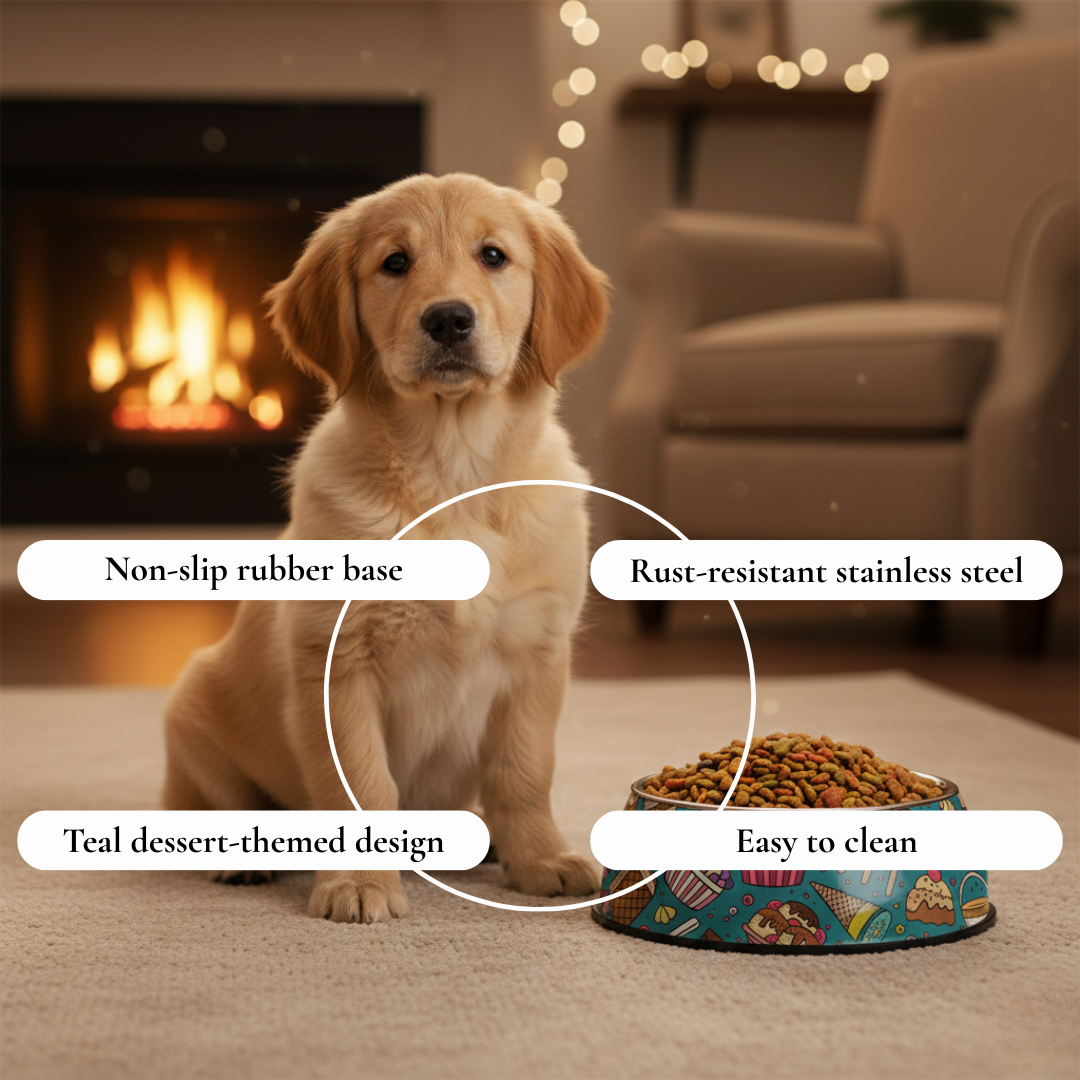 Dessert-Themed Stainless Steel Pet Bowl