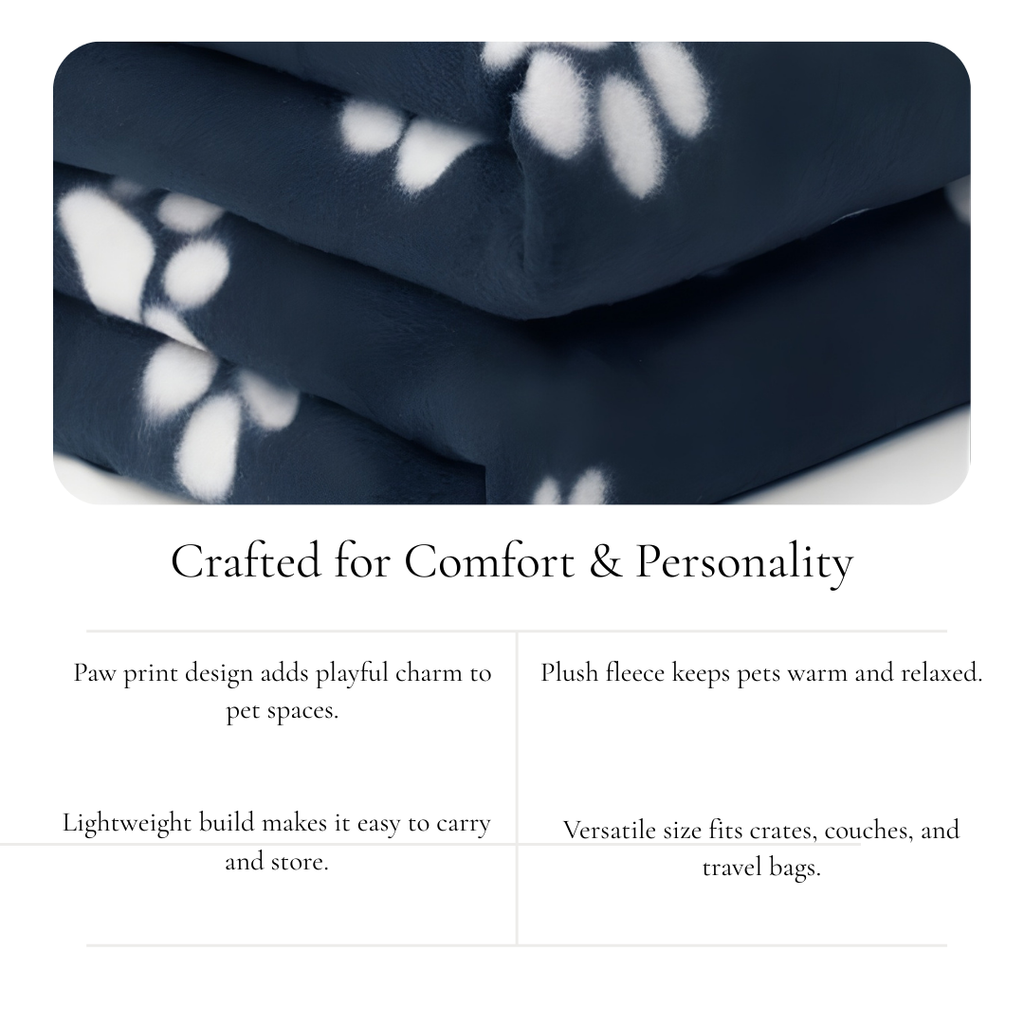 Dark Blue Paw Print Pet Blanket
