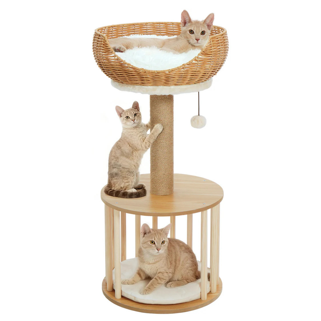 Multi-Level Wooden Cat Tower
