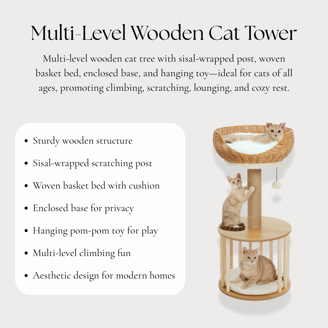 Multi-Level Wooden Cat Tower
