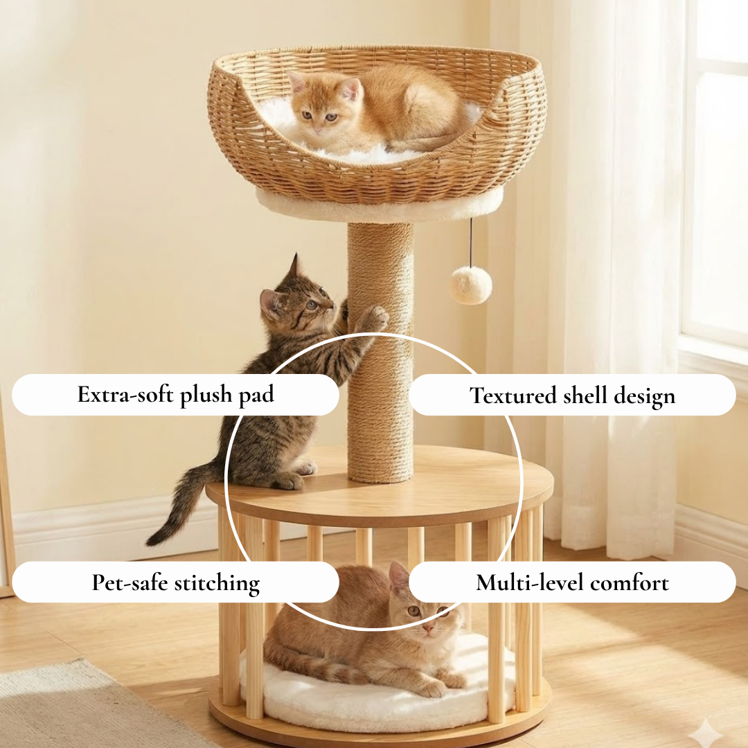 Multi-Level Wooden Cat Tower