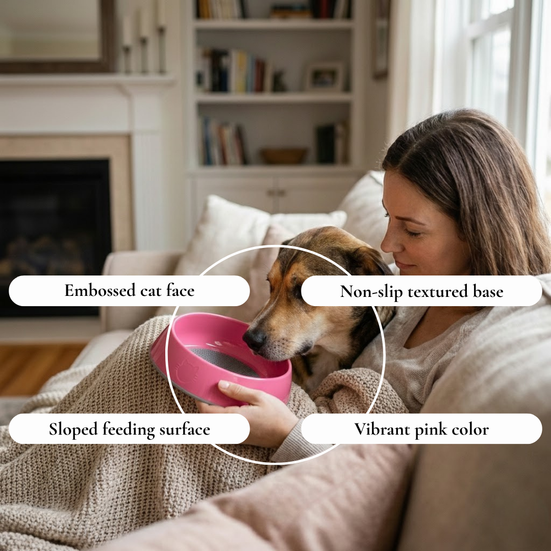 Pink Cat Bowl with Non-Slip Base