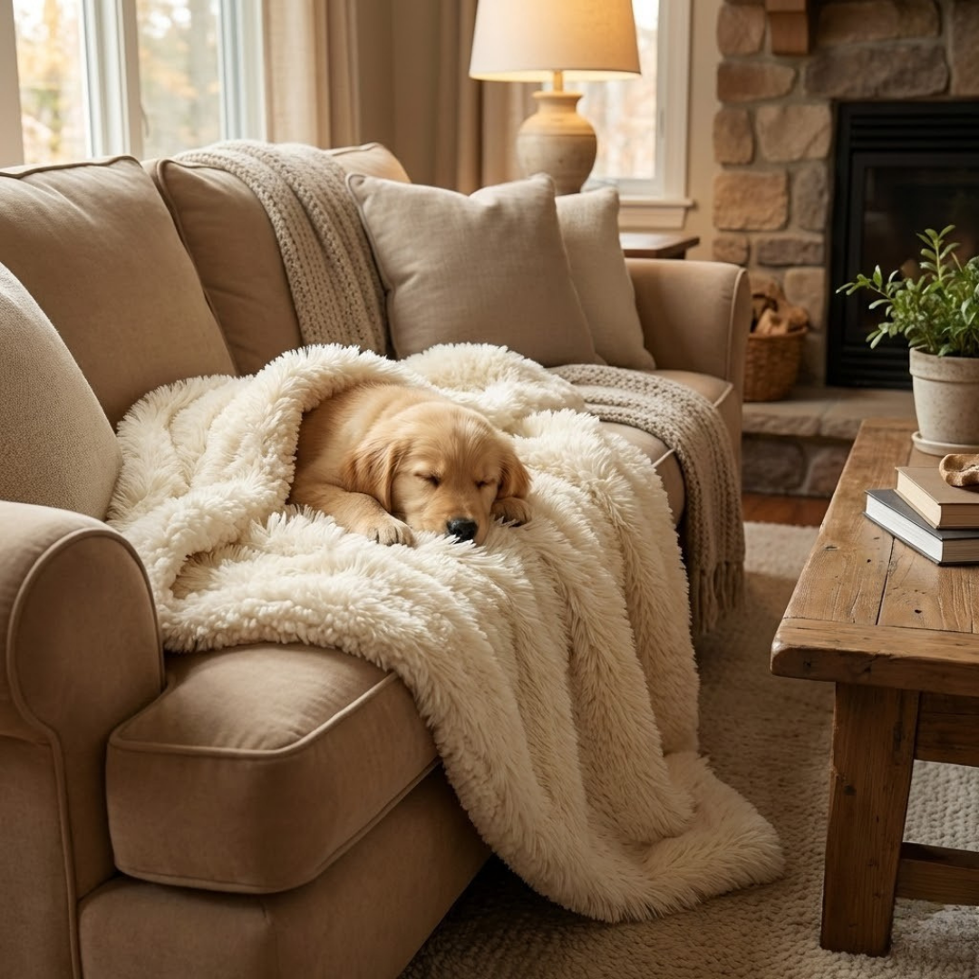 Cream Shaggy Pet Blanket