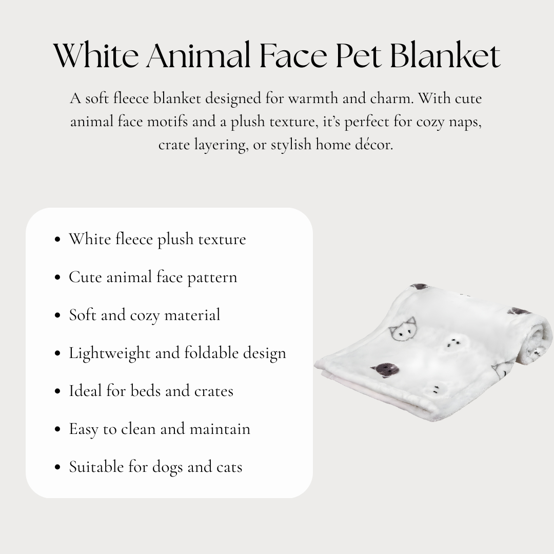 White Animal Face Pet Blanket