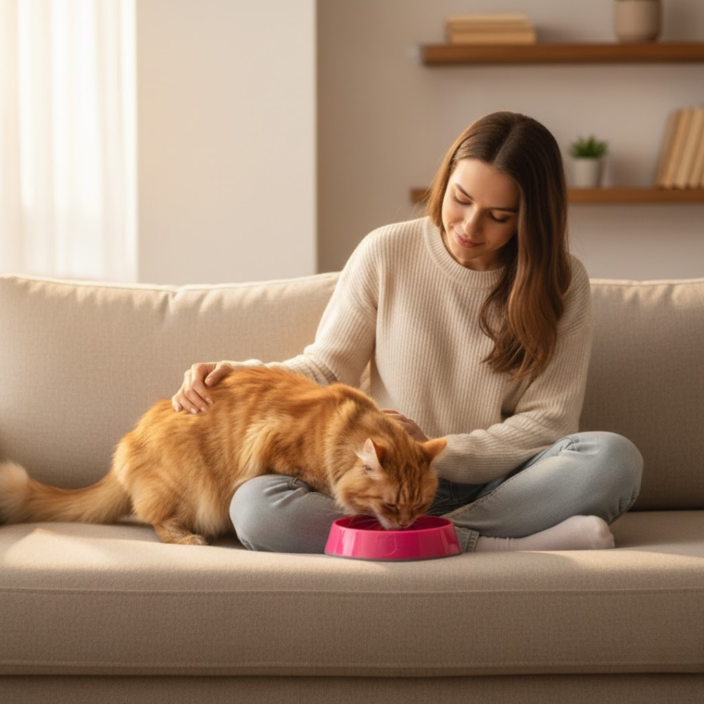 Pink Cat Bowl with Non-Slip Base