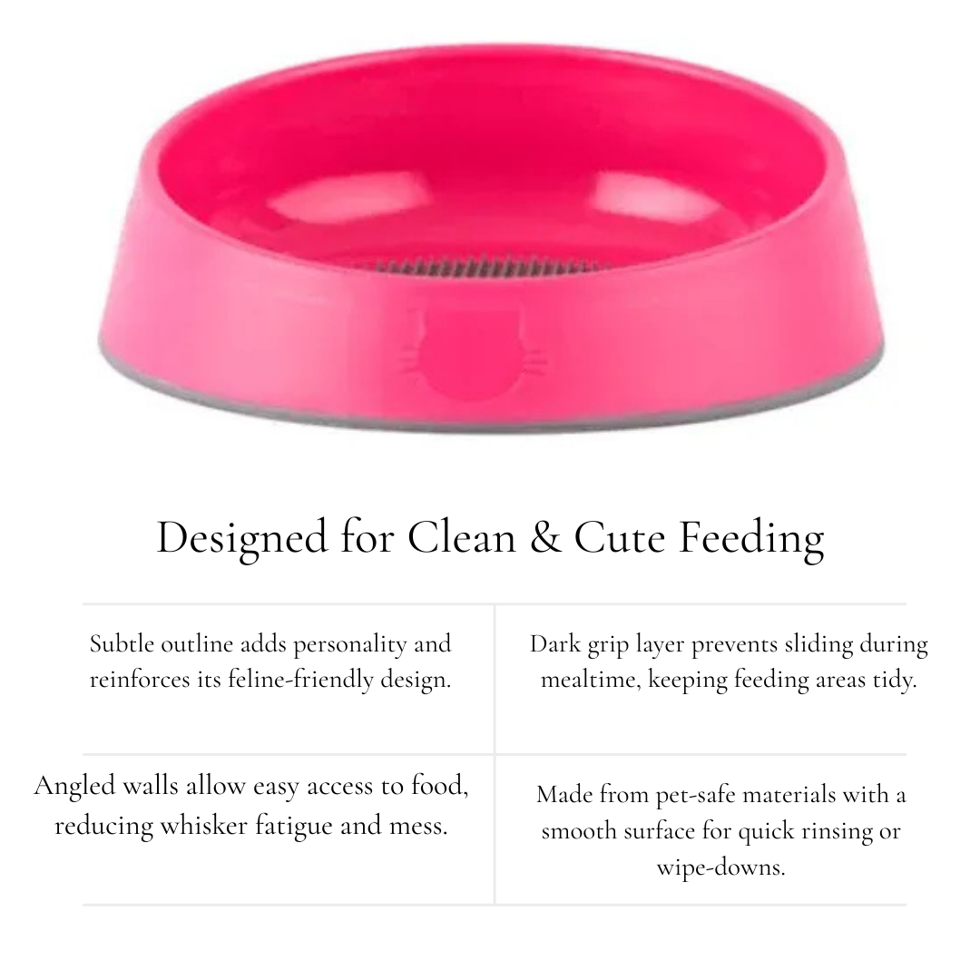 Pink Cat Bowl with Non-Slip Base