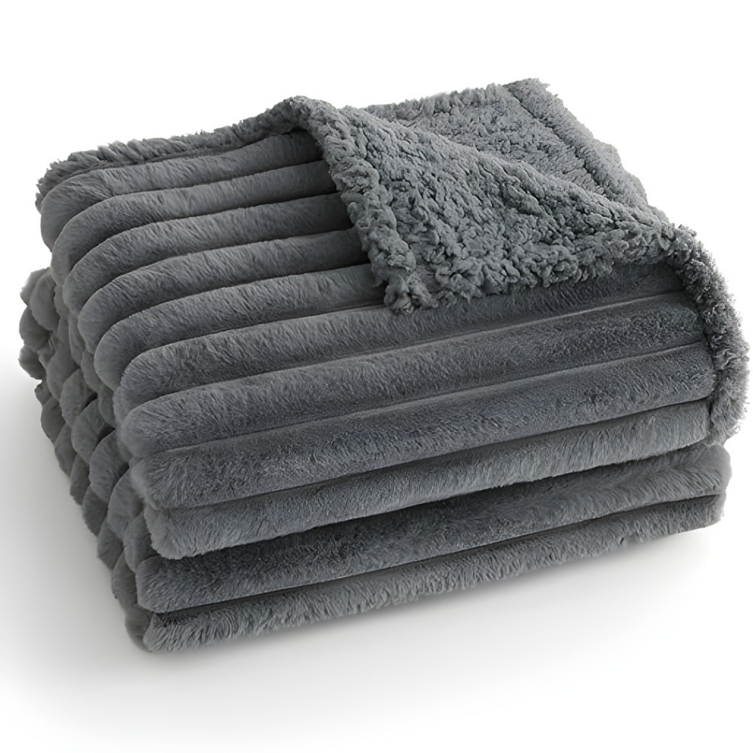 Grey Ribbed Sherpa Pet Blanket