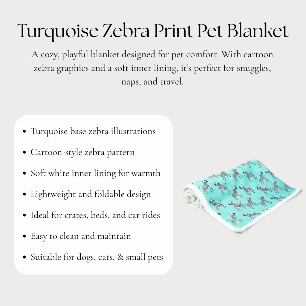 Turquoise Zebra Print Pet Blanket