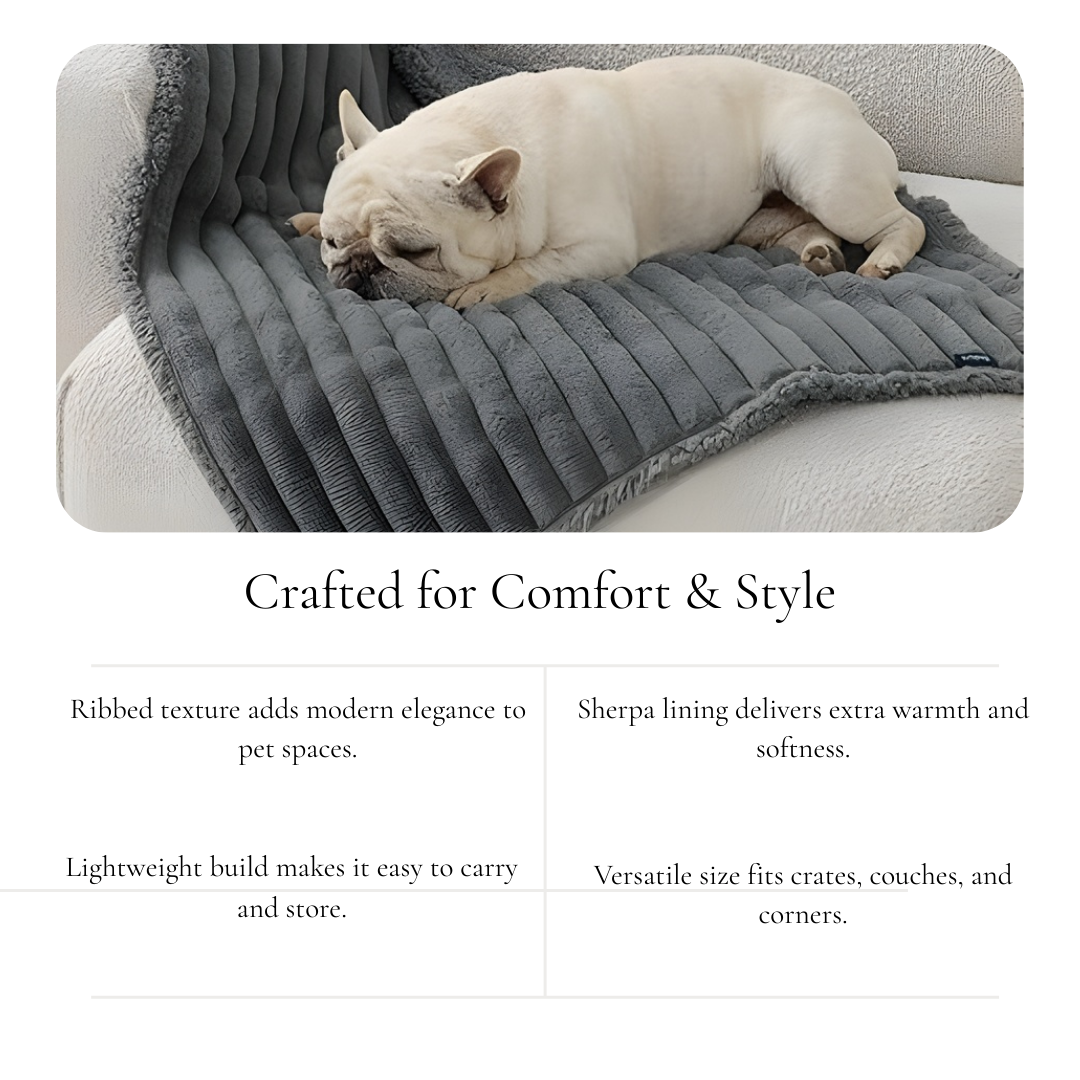 Grey Ribbed Sherpa Pet Blanket