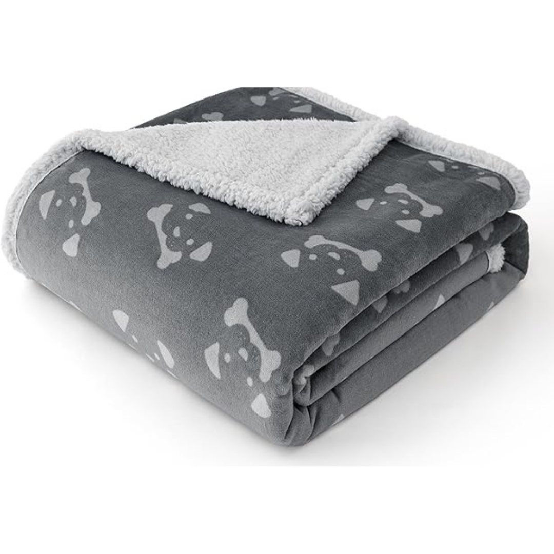 Grey Dog Face Sherpa Pet Blanket