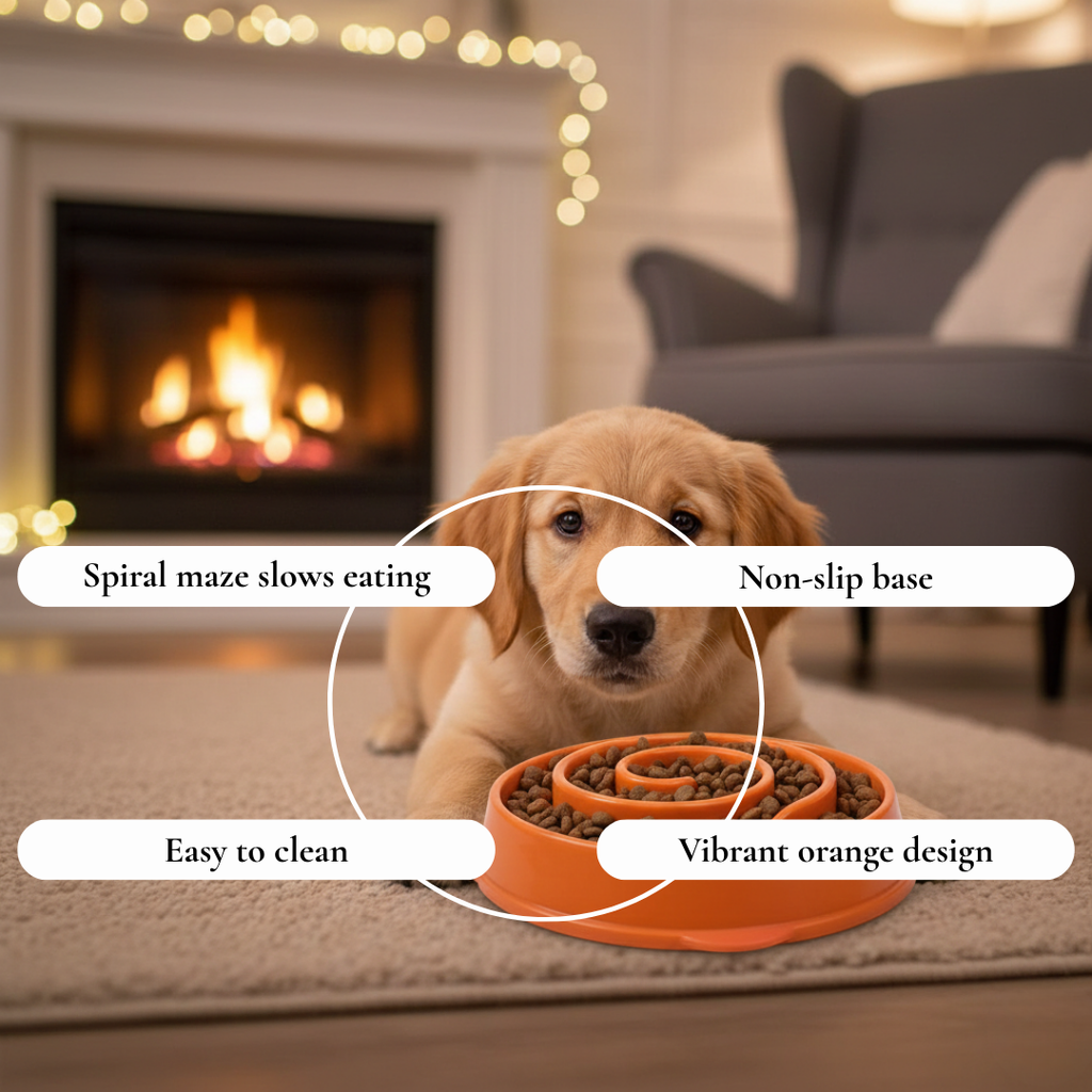 Orange Spiral Slow Feeder Bowl