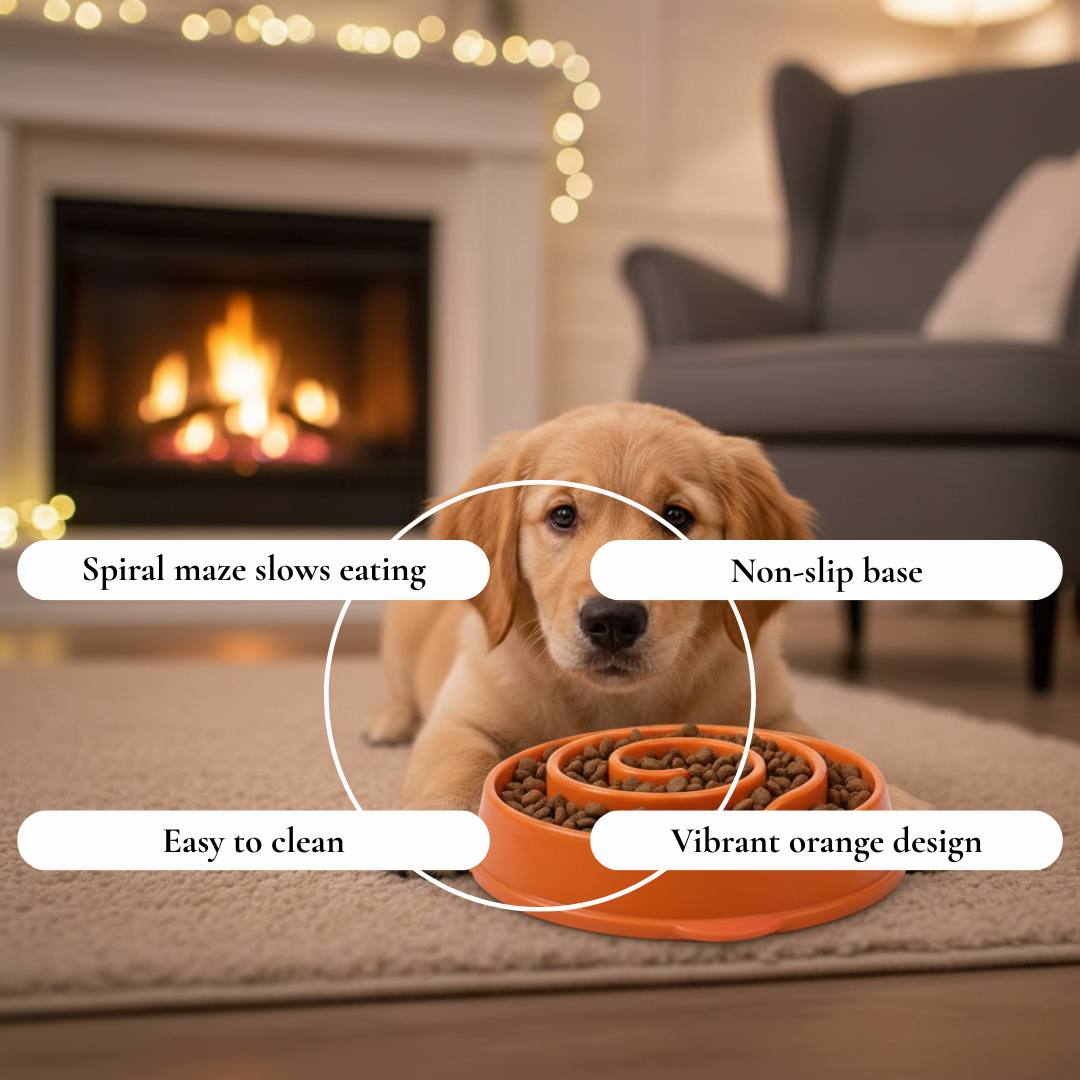 Orange Spiral Slow Feeder Bowl