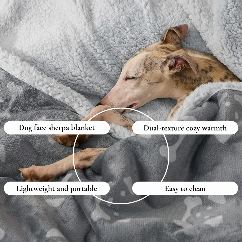 Grey Dog Face Sherpa Pet Blanket