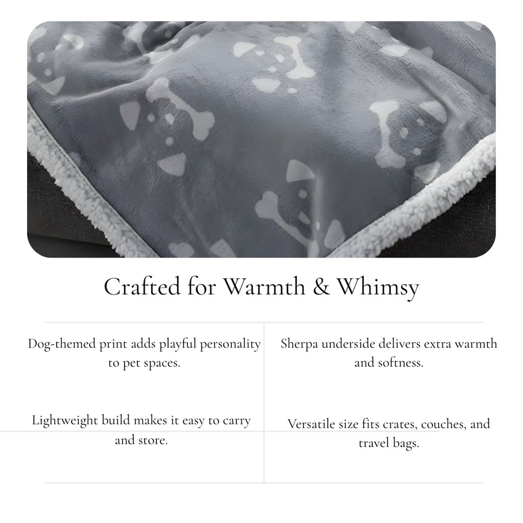 Grey Dog Face Sherpa Pet Blanket