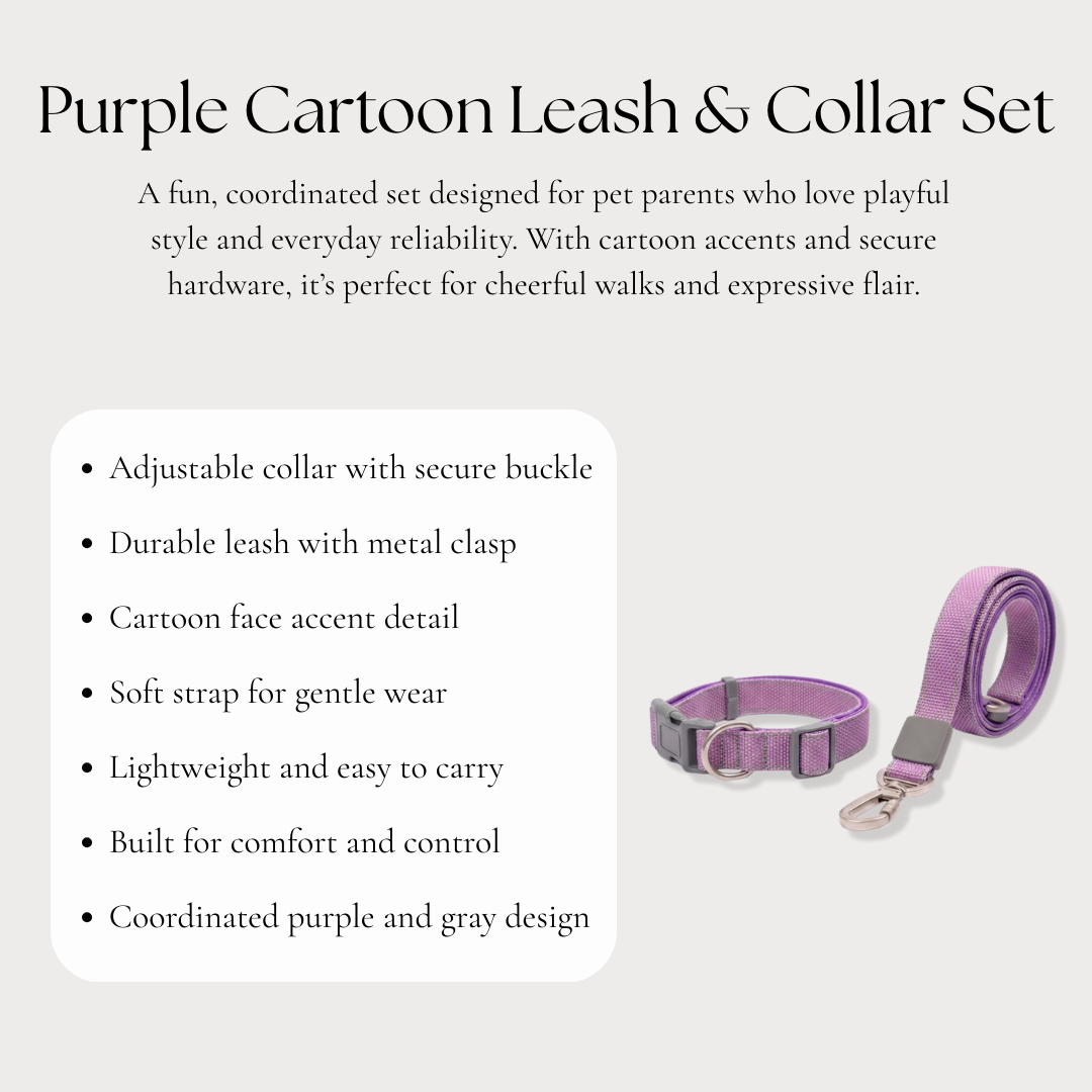 Purple Cartoon Leash & Collar Set