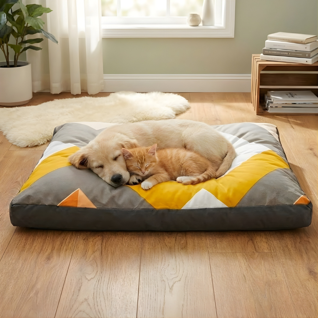 Geometric Dog Bed – Yellow Gray Orange